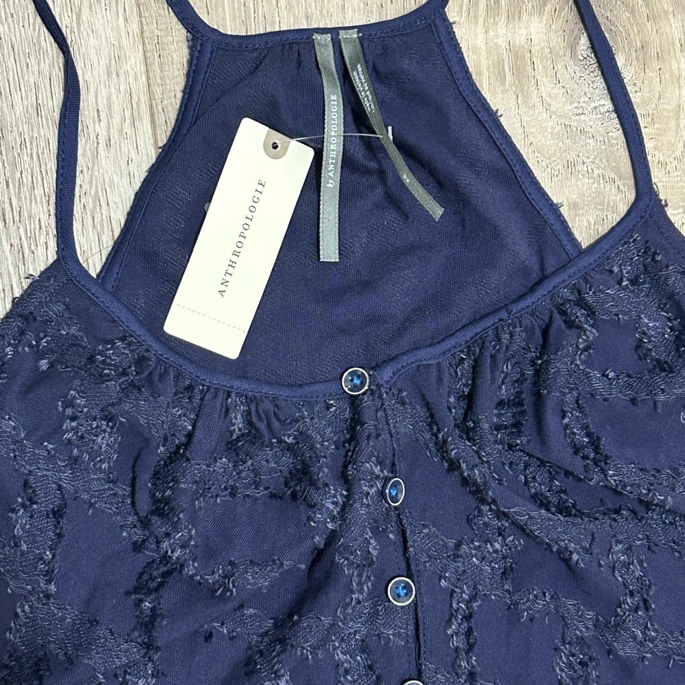 🌸 Anthropologie Navy Textured Sleeveless Blouse – Size XS - Picture 3 of 5